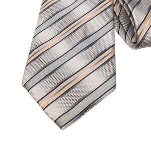 Excellence Silk Tie Men’s XL 63.5” Silver Gold Metallic Stripe Woven Wide New
